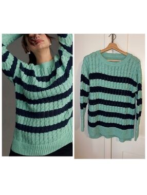 Pilcro $128 Aqua Navy Woman’s XS Oversized Cable Knit Striped Sweater